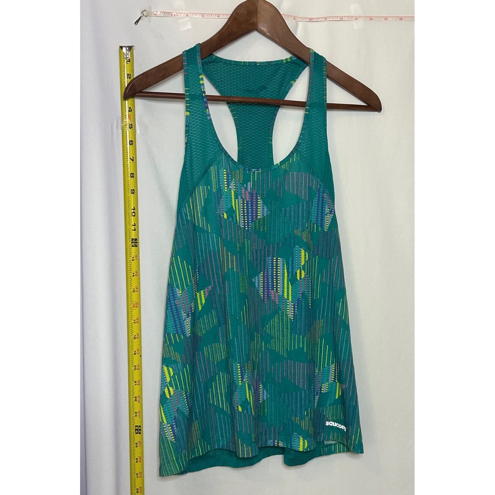 Saucony Womens Teal Geometric Print Racerback Athletic Tank Top Size‎ Medium
